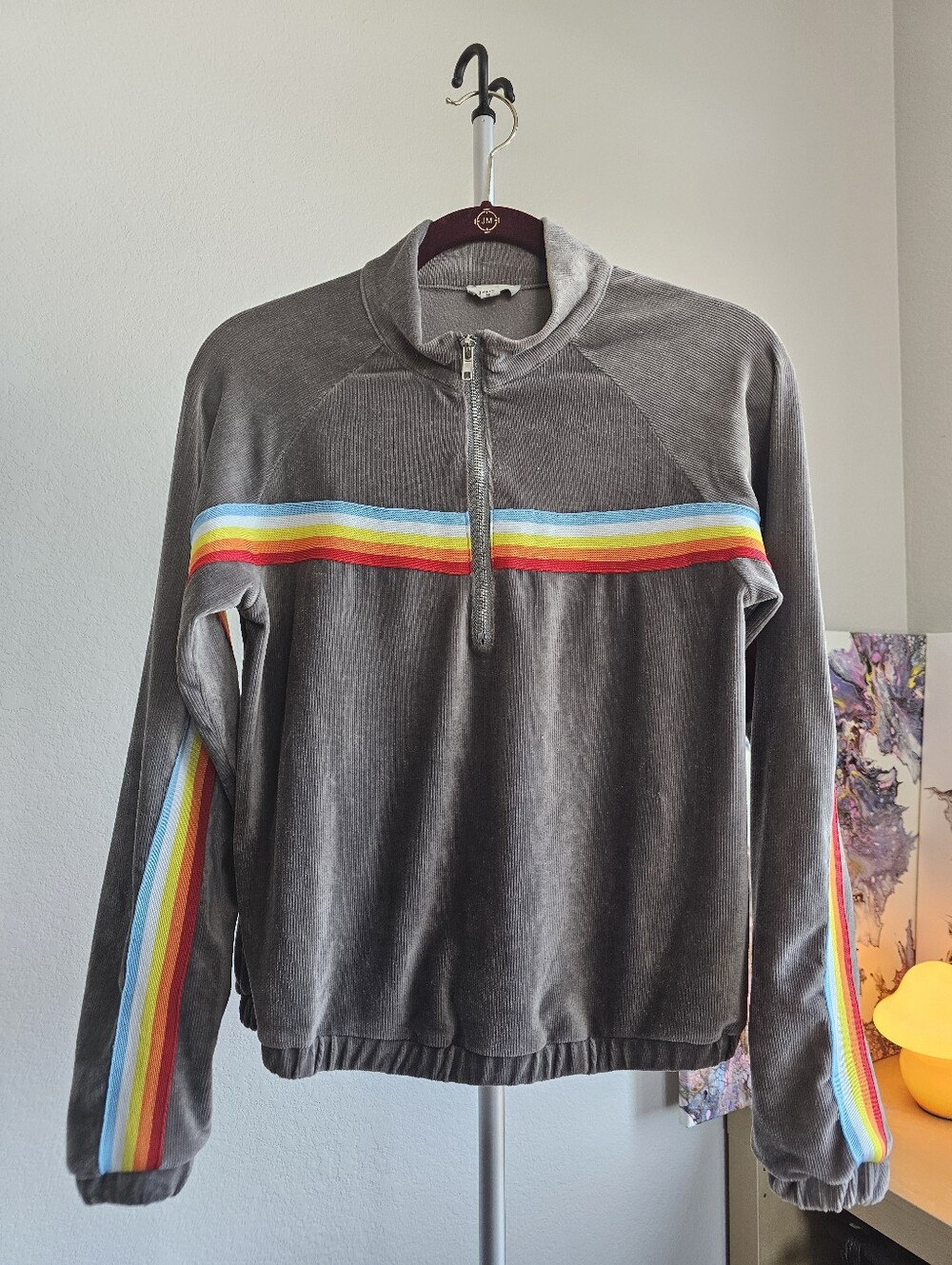 POL Quarter-Zip Rainbow Stripe Sweater